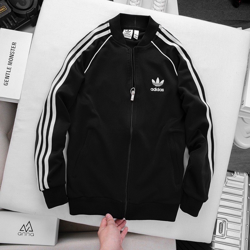 Áo Khoác Bomber Adidas Thể Thao Nam Vải Thun Nỉ Dày Co Giãn Khóa Chống Nước Áo Khoác 3 Sọc kẻ hot 2023