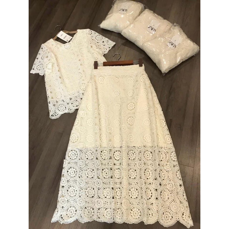 Set áo và chân váy ZR ren cao cấp 2 lớp