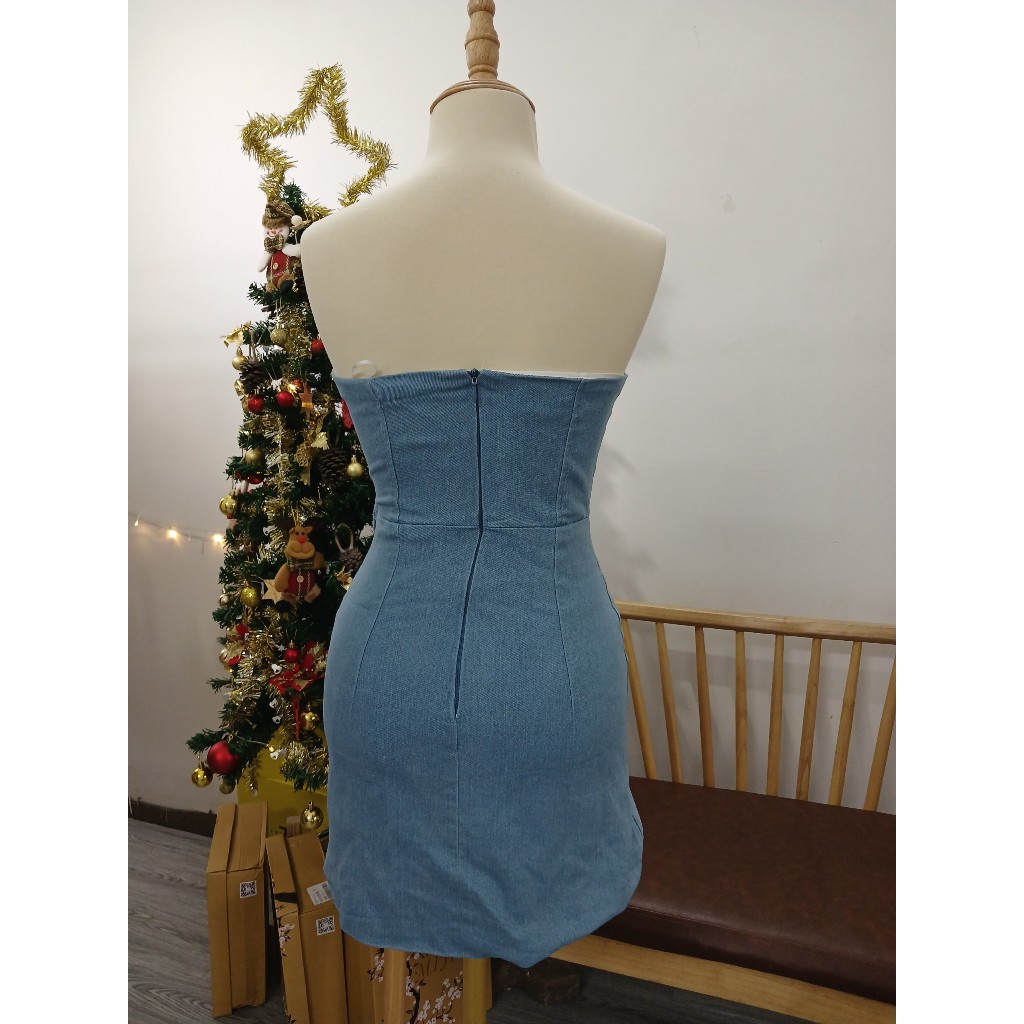 Đầm denim ống tua rua - S/M
