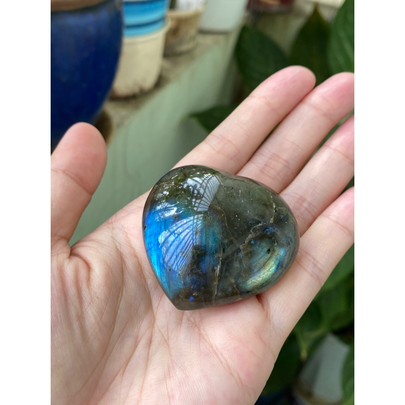 Viên tim đá hắc nguyệt quang - LABRADORITE PALM STONE HEART - tự nhiên trang trí @gocdoquyen