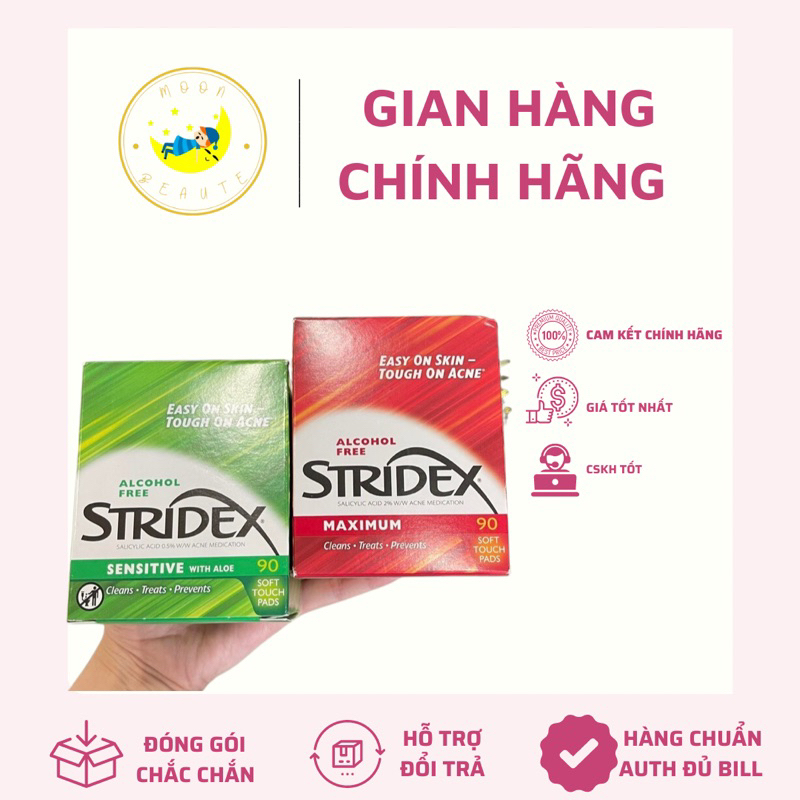 Miếng Lau Giảm Mụn Stridex, Toner Pad BHA Tẩy Tế Bào Cho Da Nhạy Cảm BHA 0.5% - 1% - 2%