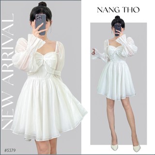Đầm váy voan trắng tay dài viền đá (HÌNH THẬT ĐỘC QUYỀN nangtho.ct) 5379