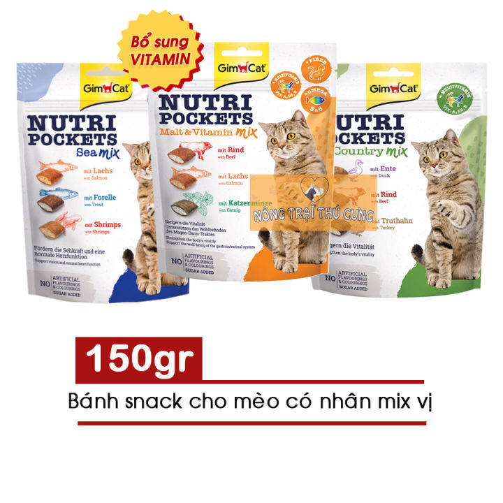 GimCat Nutri Pockets 150gr - Bánh Thưởng GimCat Cho Mèo Có Nhân Thơm Ngon