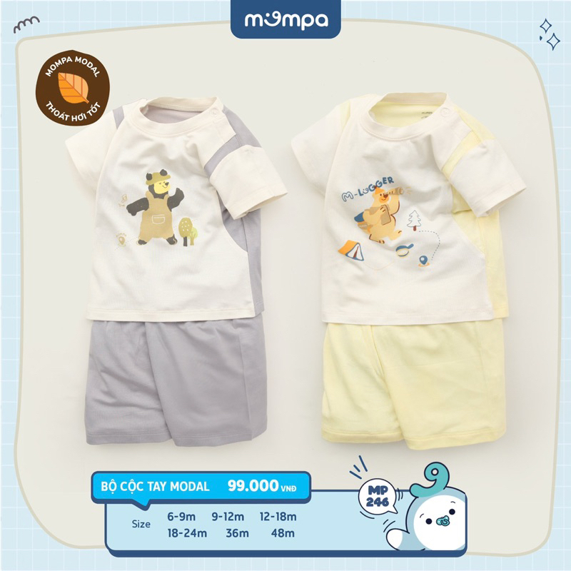 Bộ cộc tay Mompa cho bé trai bé gái