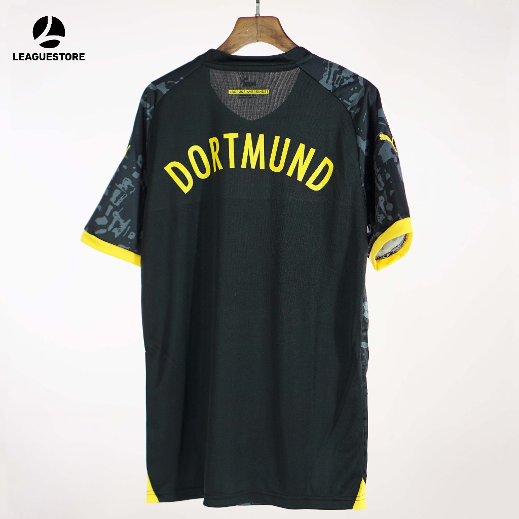 Bộ đá bóng Dortmund Leaguestore - quần áo thể thao nam sân khách màu loang đen 23-24 vải thái dệt mịn form âu