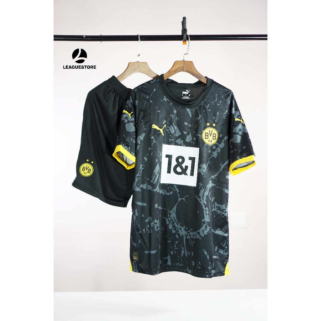 Bộ đá bóng Dortmund Leaguestore - quần áo thể thao nam sân khách màu loang đen 23-24 vải thái dệt mịn form âu