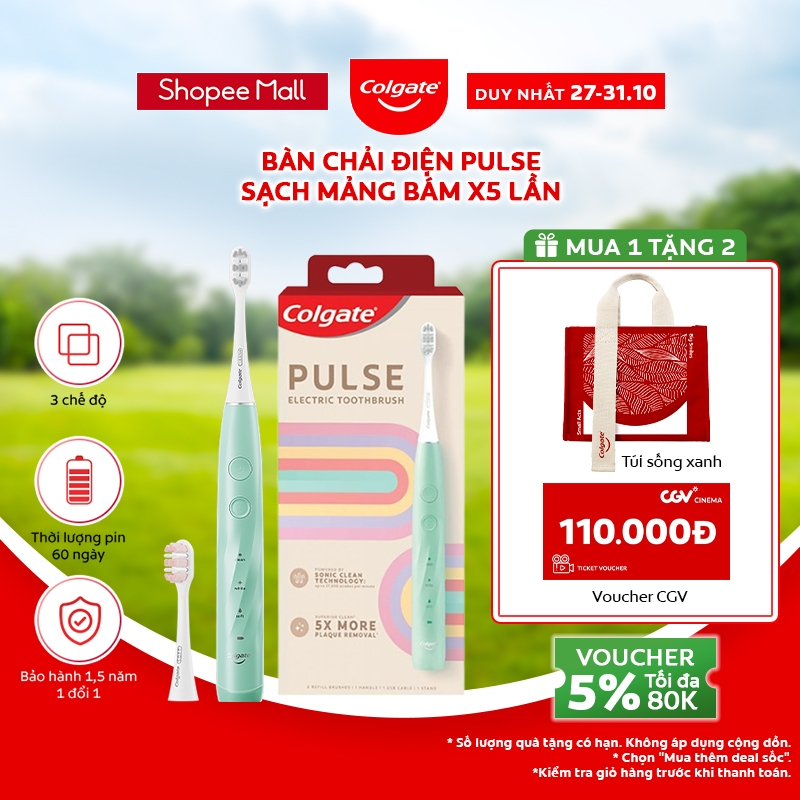 Bàn chải điện Colgate PULSE công nghệ sóng âm, sạch mảng bám, pin 60 ngày