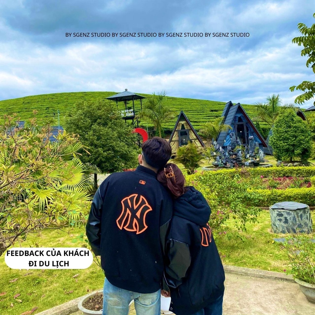 Áo varsity jacket MLB NY vải nỉ dày dặn phối tay da,Áo bomber nỉ form rộng nam nữ phong cách