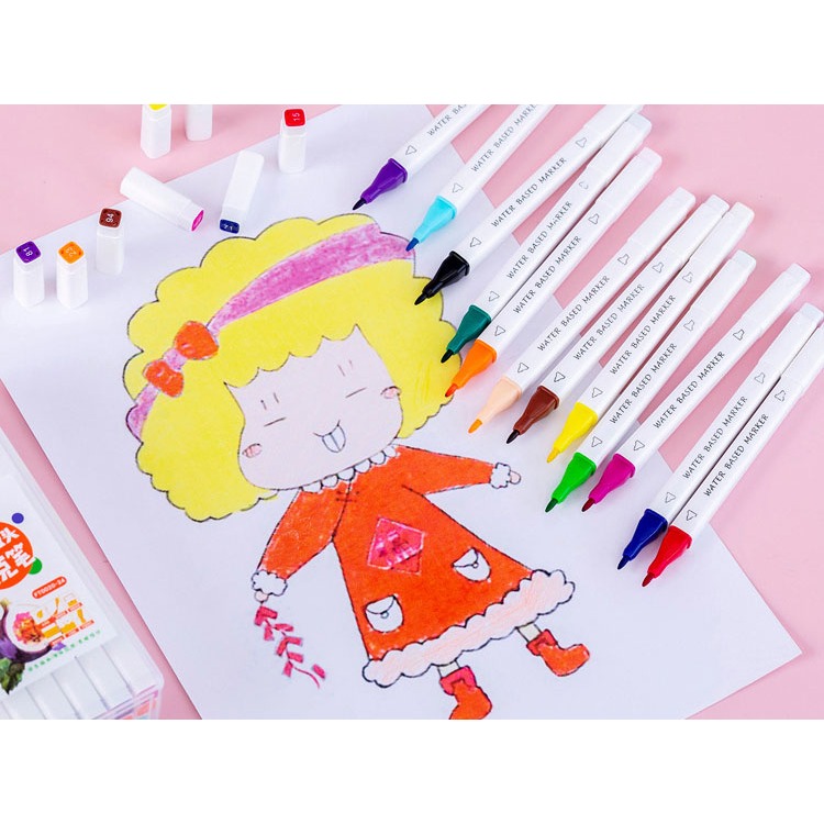 Bút Màu Dạ Marker 2 Đầu Cho Học Sinh - 12/24/36/48 Màu