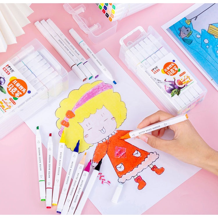 Bút Màu Dạ Marker 2 Đầu Cho Học Sinh - 12/24/36/48 Màu