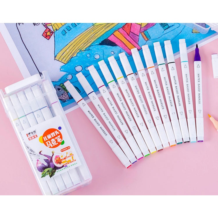 Bút Màu Dạ Marker 2 Đầu Cho Học Sinh - 12/24/36/48 Màu