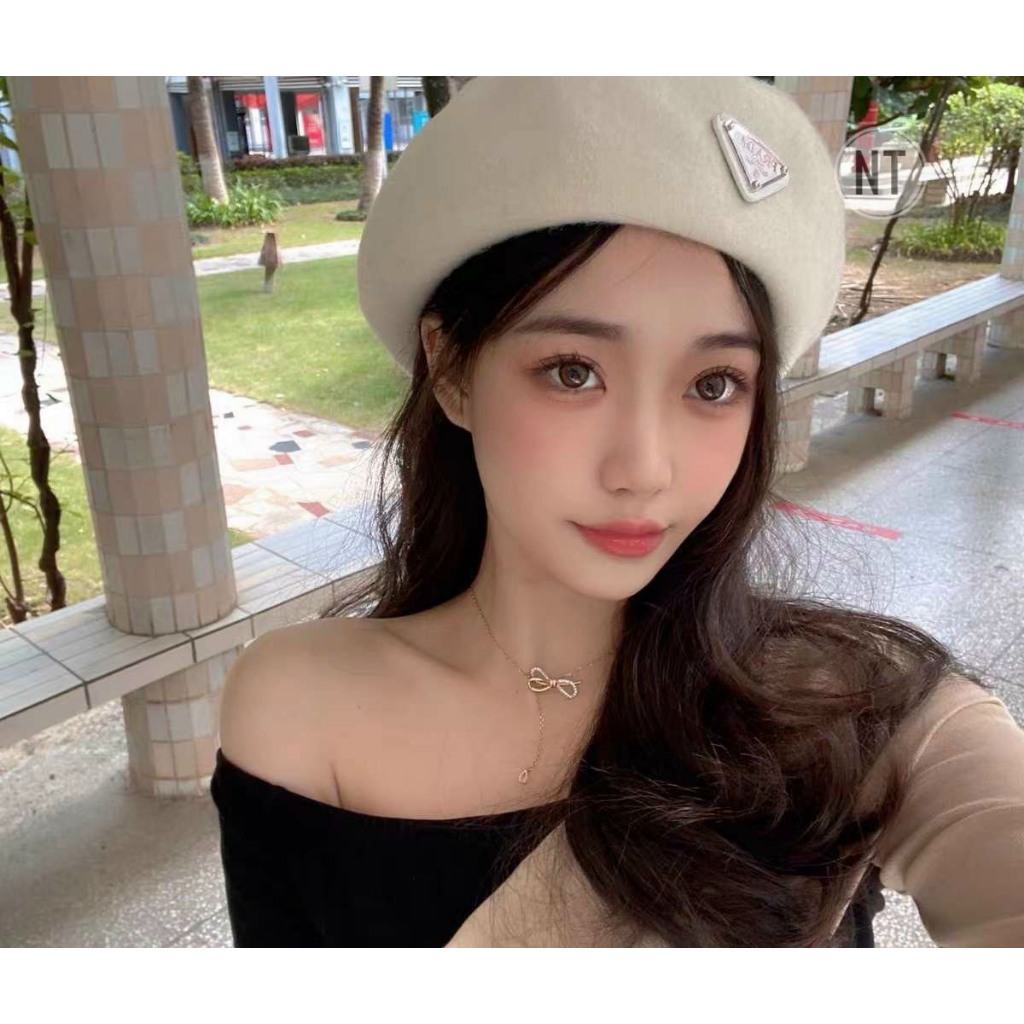 Mũ nồi Prada / Mũ dạ lông cừu mịn cao cấp, logo thời trang nổi bật, hàng QC 2 lớp, dáng mũ chuẩn đẹp lên hình cực xinh