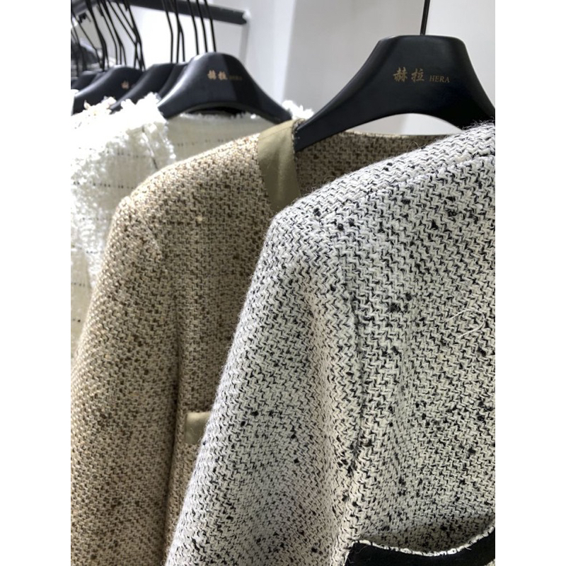 Áo dạ Tweed cổ tròn khuy bạc phong cách tiểu thư hàng quảng châu cao cấp