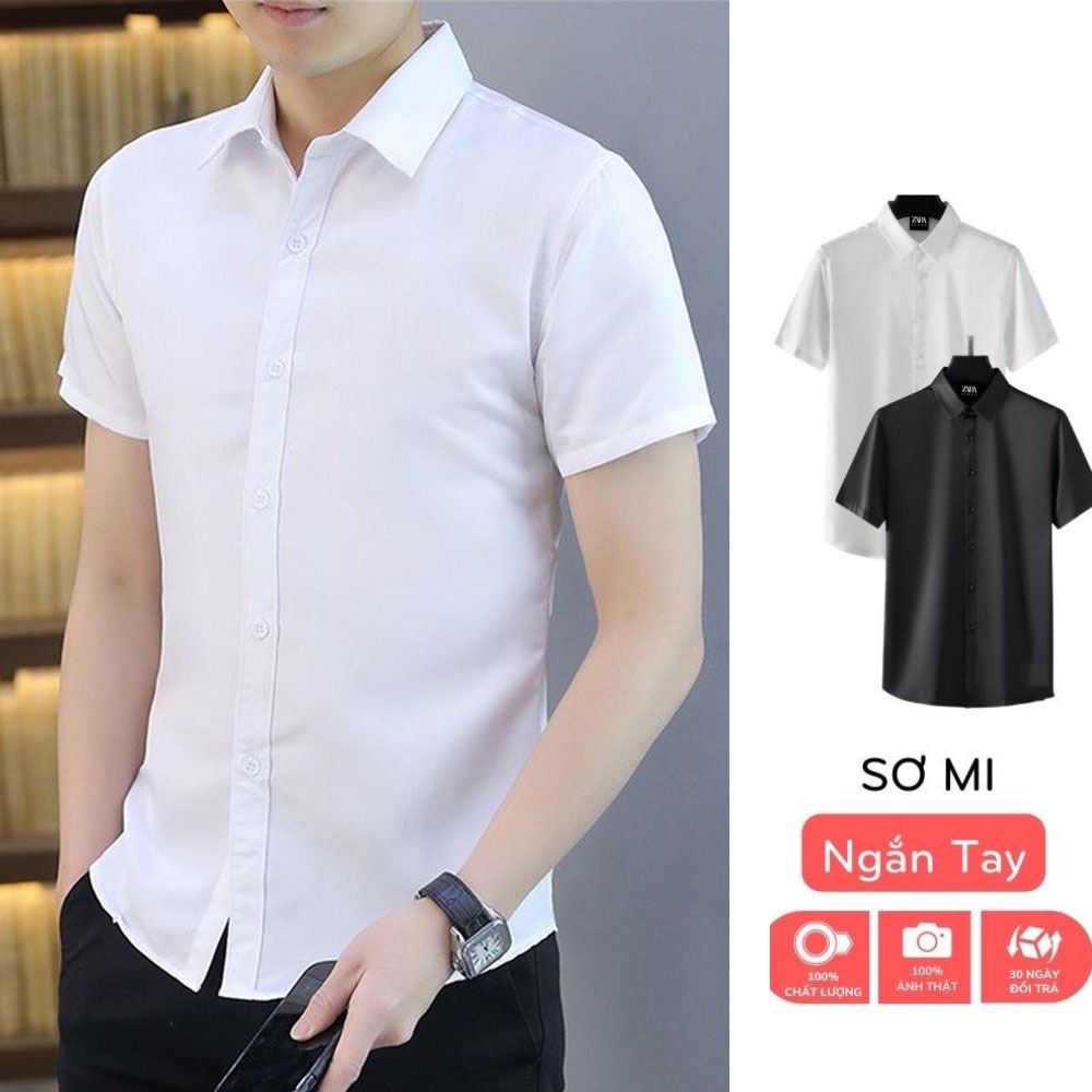 Áo sơ mi giá rẻ ngắn tay kiểu dáng Hàn Quốc, vải giãn chéo mềm mịn, không nhăn không xù lông cao cấp