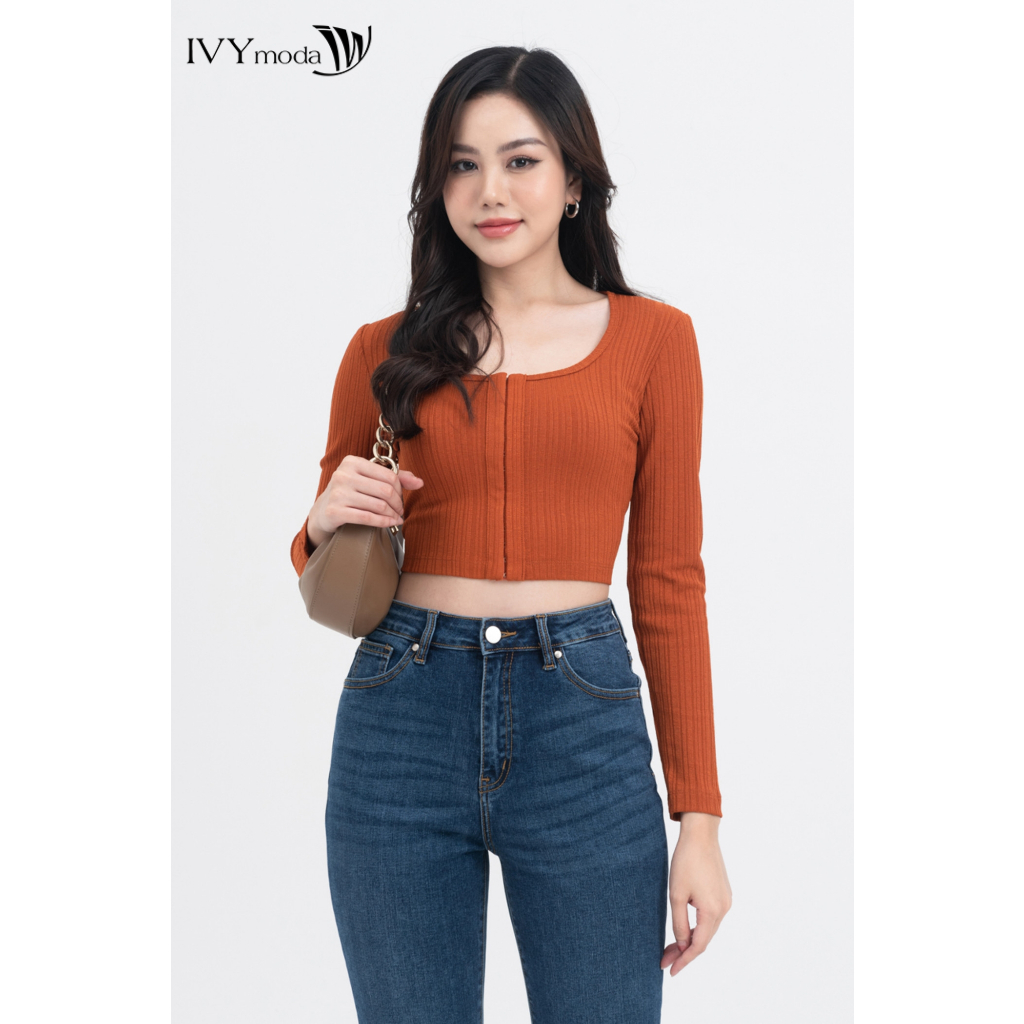 Áo thun Croptop cổ vuông nữ IVY moda MS 58B9130