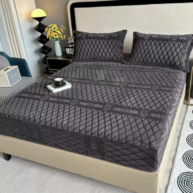 Bộ Ga Gối 3 món Nỉ Tuyết CoCo chất liệu mềm mịn siêu ấm cho mùa đông đầy đủ kích cỡ m6/m8/2m phiên bản màu Xám Đậm