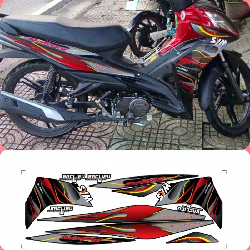 Tem SYM GALAXY 50cc - Mẫu tem lửa. Chất liệu PPF Cao Cấp : 3 Lớp, Chống Nước, Chống Phai Màu.