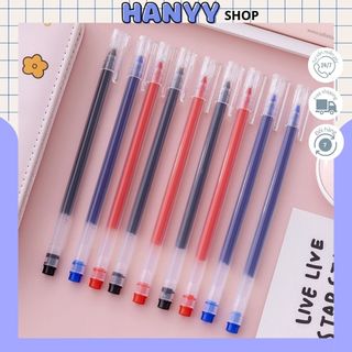 Combo 10/20 Bút Gel Ống Mực Lớn Màu Đen, Xanh, Đỏ, Thân Trong Nét 0.5mm Dùng Ghi Chép
