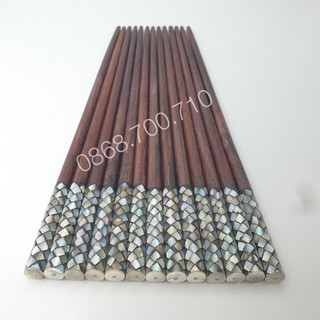 Bộ 10 Đôi Đũa ăn gỗ Trắc tự nhiên cao cấp đầu gắn ốc biển nhiều sắc màu -- đóng hộp cao cấp