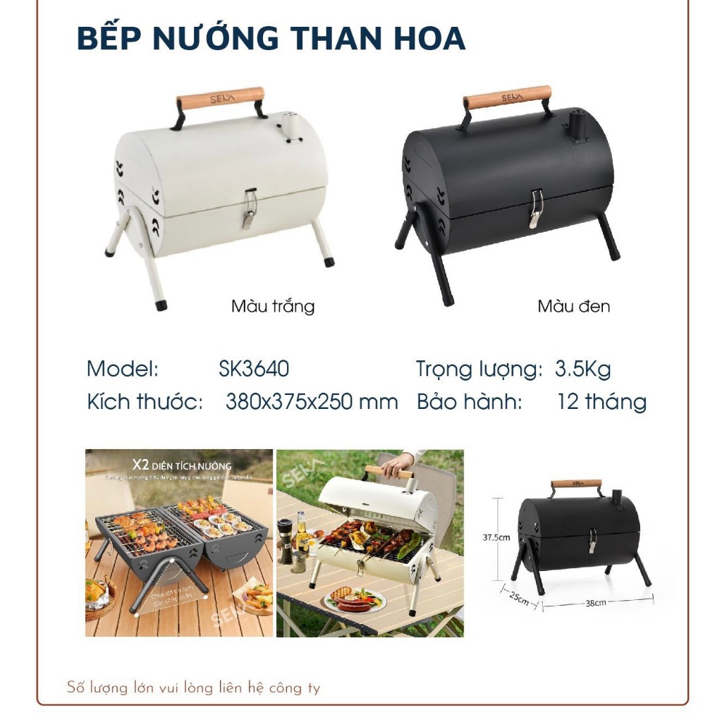 Bếp nướng than hoa dã ngoại ngoài trời Seka, chất thép không gỉ, kèm vỉ nướng Inox, khay đựng than, nướng thịt siêu ngon