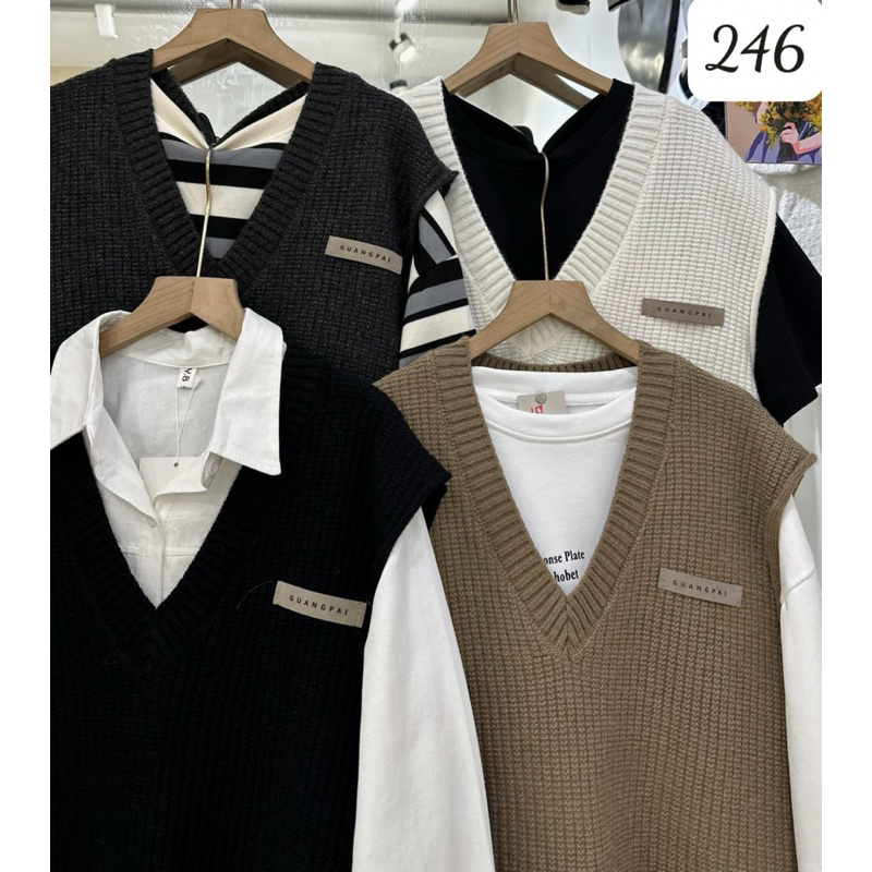 Áo gile cố V vạt xoăn logo chữ GUANGPAI - form to