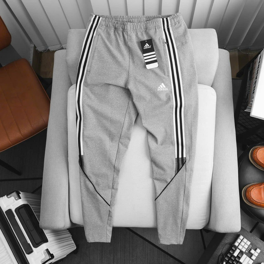 Quần thể thao nam tập gym ống suông ba sọc chất thun Cotton Poly nhám co giãn 4 chiều - VNXK