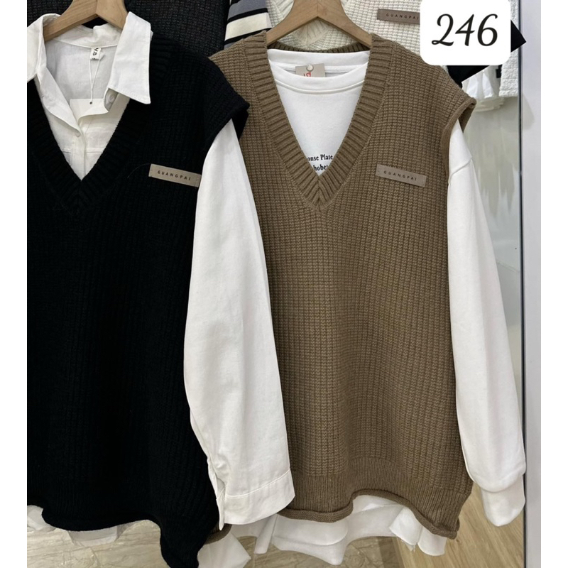 Áo gile cố V vạt xoăn logo chữ GUANGPAI - form to