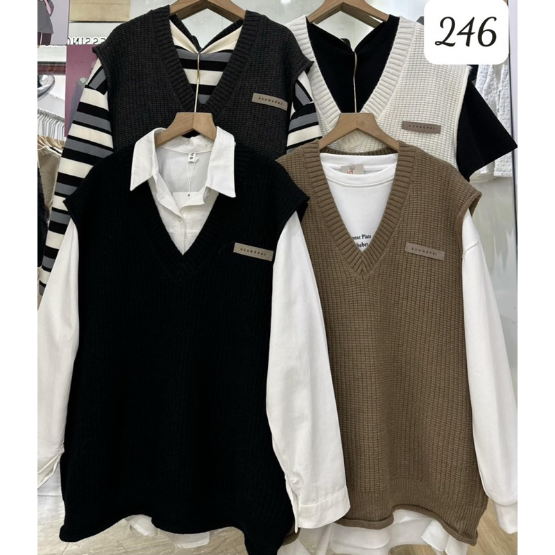 Áo gile cố V vạt xoăn logo chữ GUANGPAI - form to