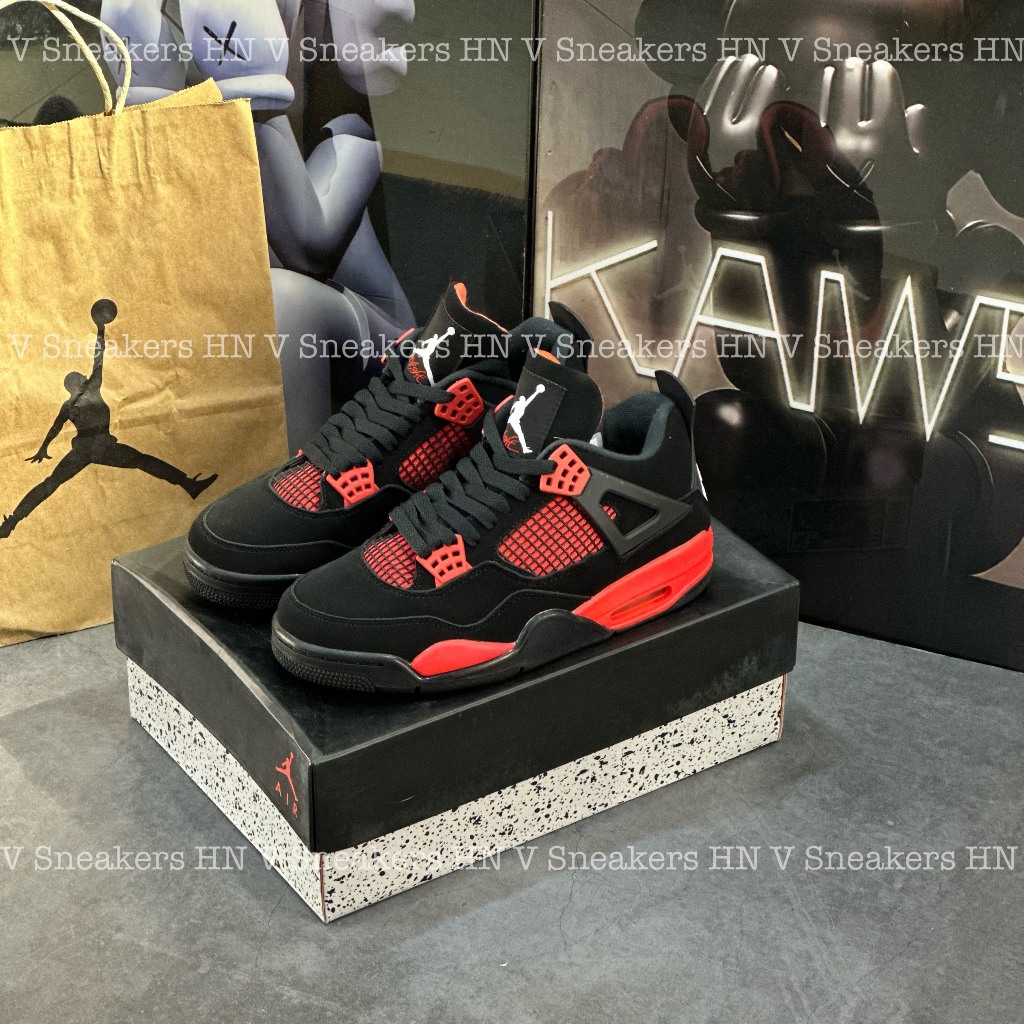 Giày Thể Thao Bóng Rổ Nike_Air Jordan 4 Retro Red Thunder,Jd 4 Đỏ Đen