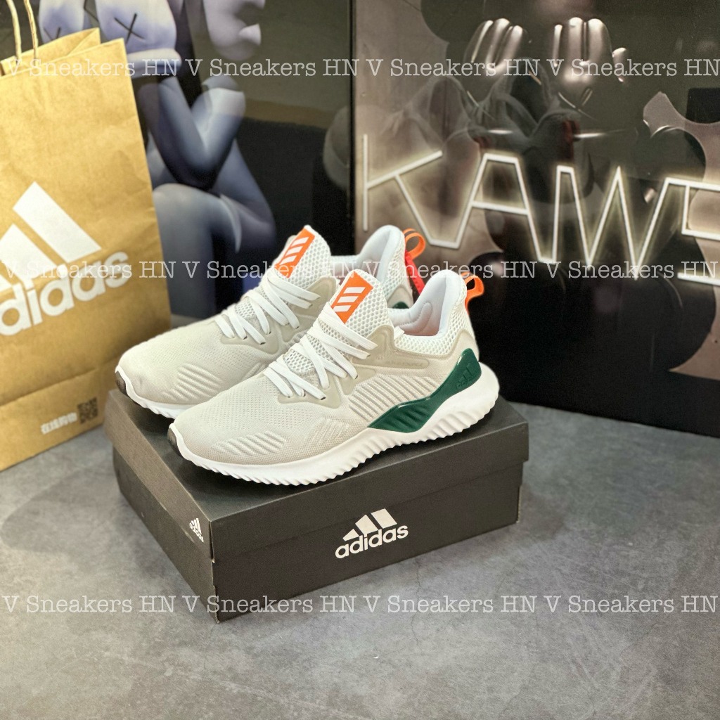 Giày Thể Thao adidas_Men's Alphabounce Running Shoe - White/Orange/Green,Alpha Xanh Trắng