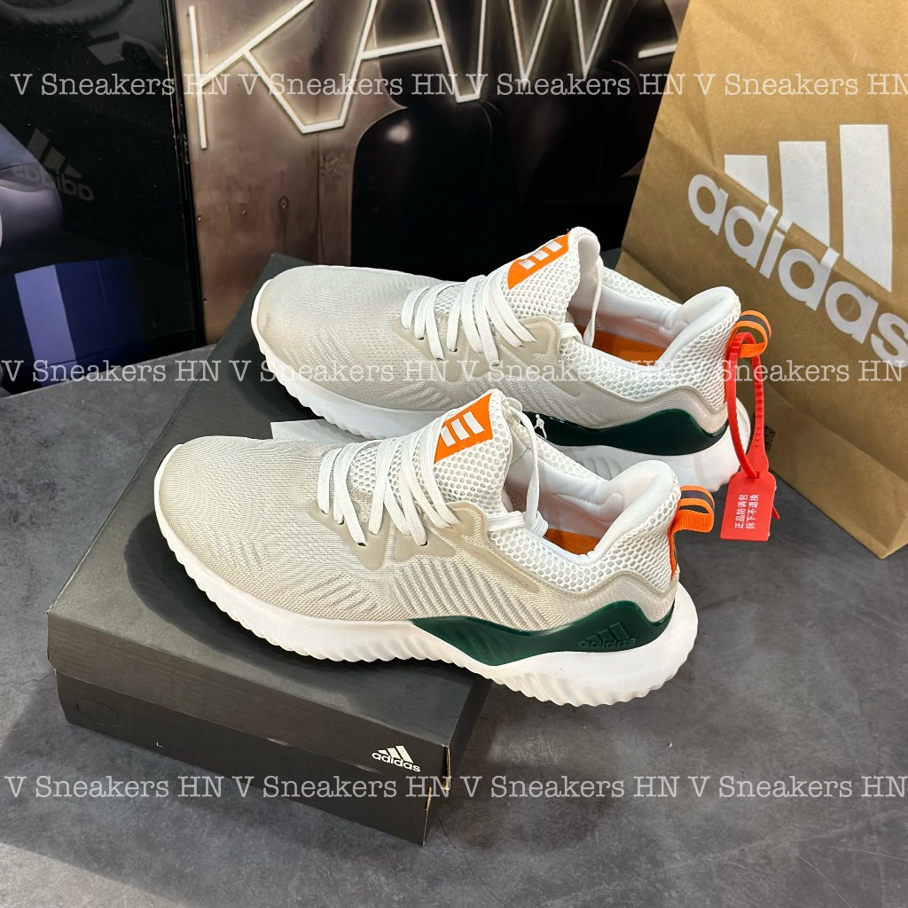 Giày Thể Thao adidas_Men's Alphabounce Running Shoe - White/Orange/Green,Alpha Xanh Trắng