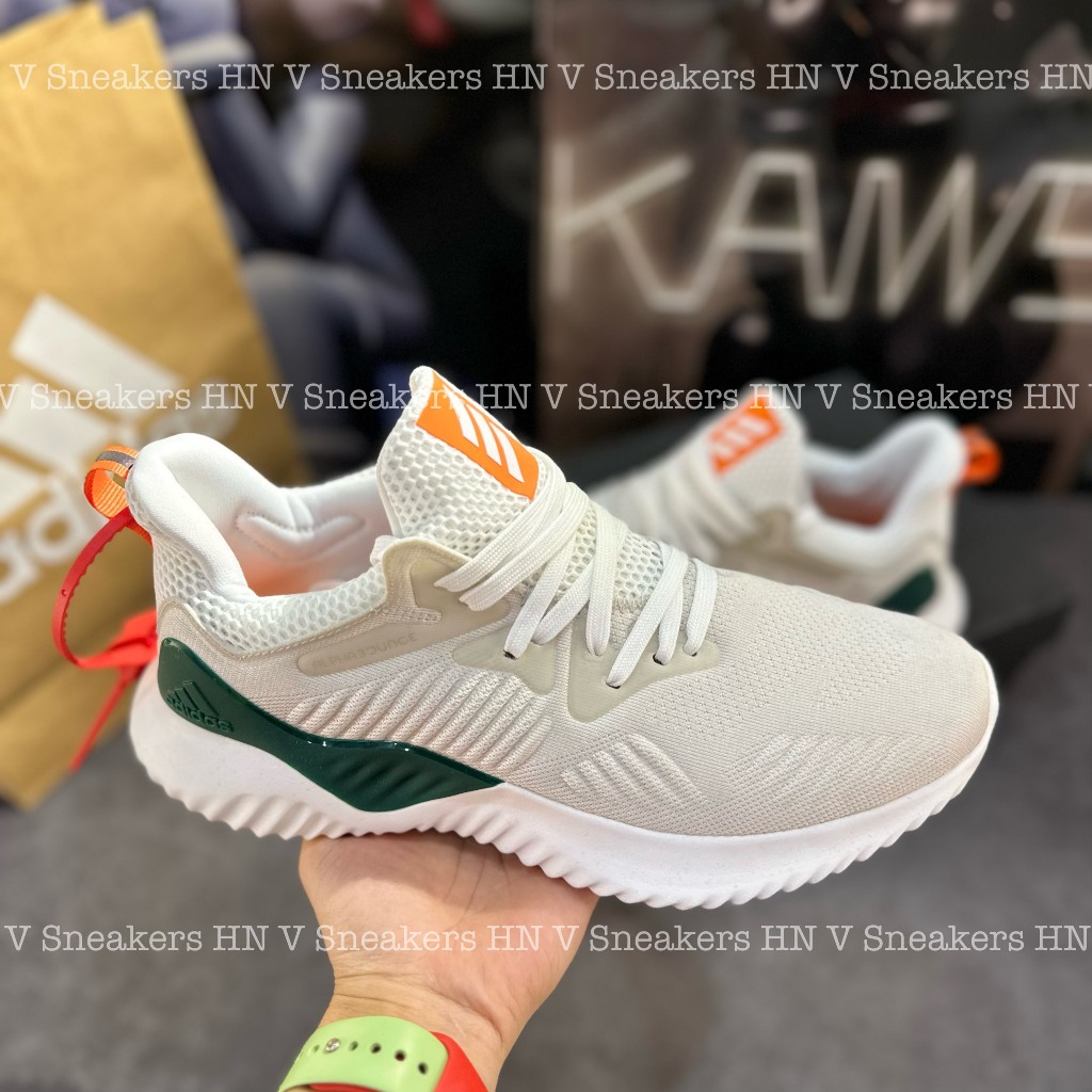 Giày Thể Thao adidas_Men's Alphabounce Running Shoe - White/Orange/Green,Alpha Xanh Trắng