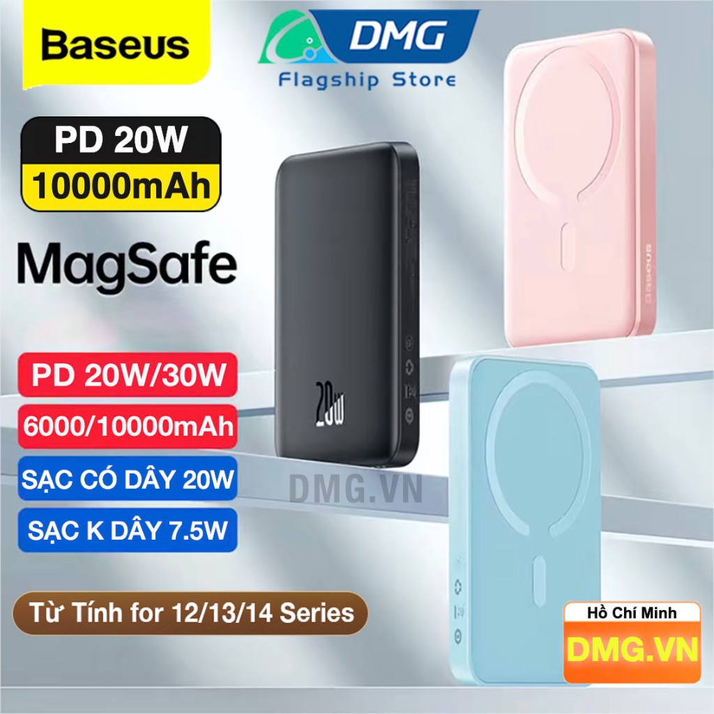 Sạc Dự Phòng Không Dây PD 20W/30W Baseus PPCXW06 6000mAh / 10000mAh,Sạc không dây từ tính Max 15W