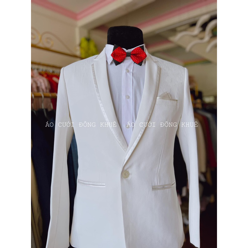 Áo vest trắng viền phi 1 nút size 45