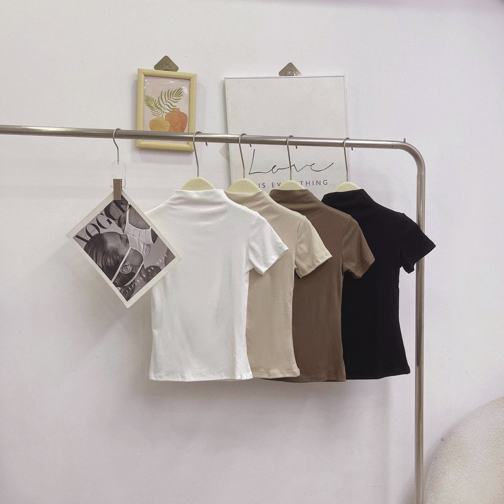 LYRA Áo thun cotton lạnh co dãn cổ 3 phân ngắn tay phong cách trẻ trung, Hàn Quốc - VSYAP0445