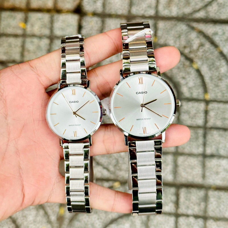 Đồng hồ đôi nam nữ dây thép Casio MTP VT01D 7B