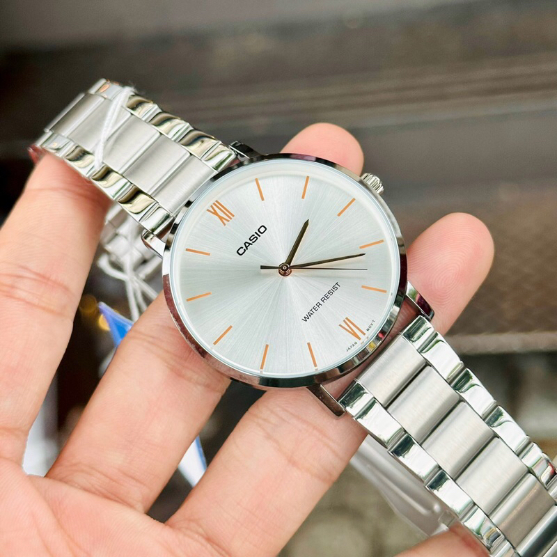 Đồng hồ đôi nam nữ dây thép Casio MTP VT01D 7B