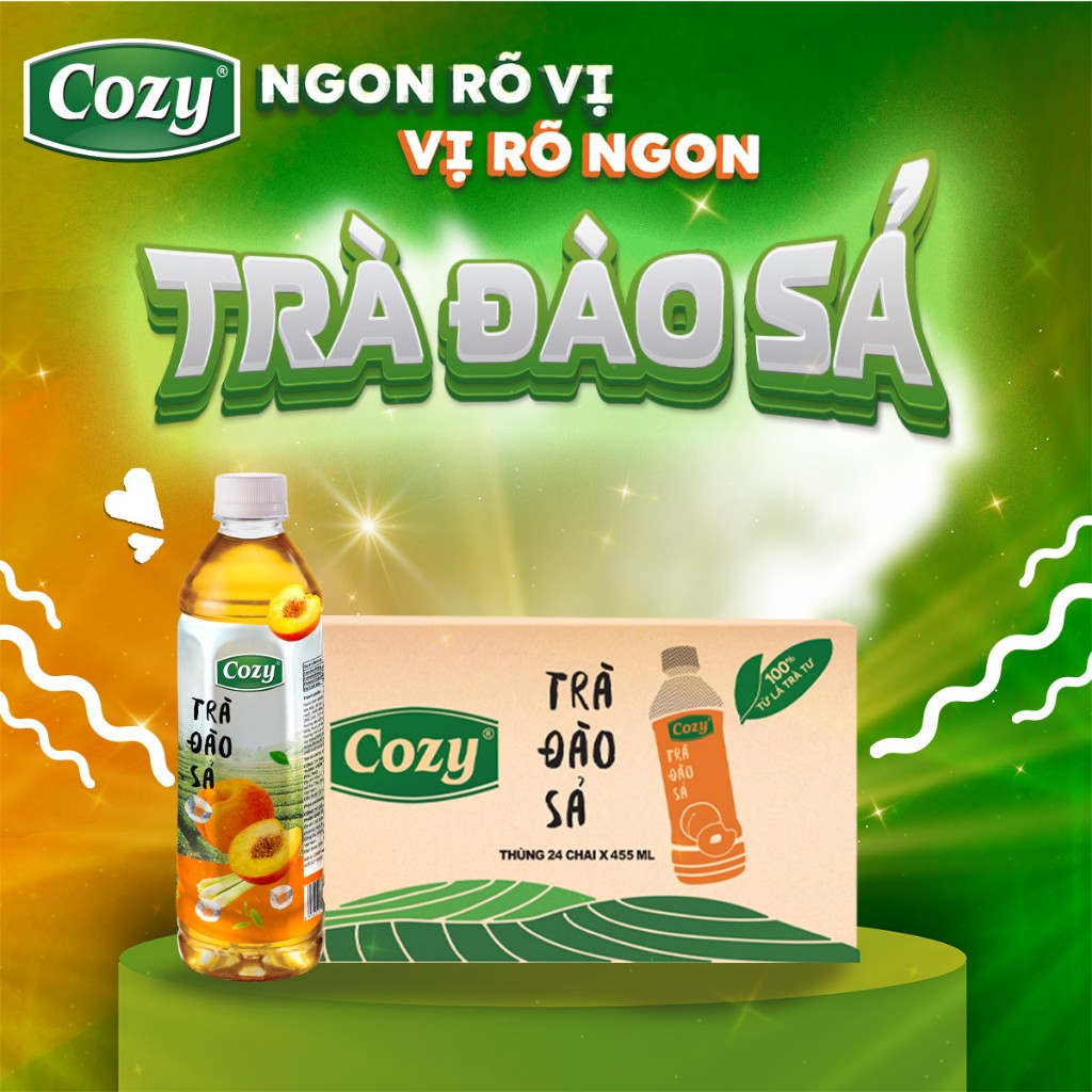 Lốc 6 Chai Trà Đào Sả Uống Liền Cozy Giải Khát Thơm Ngon Rõ Vị Đào Sả Best Seller 455ml/Chai
