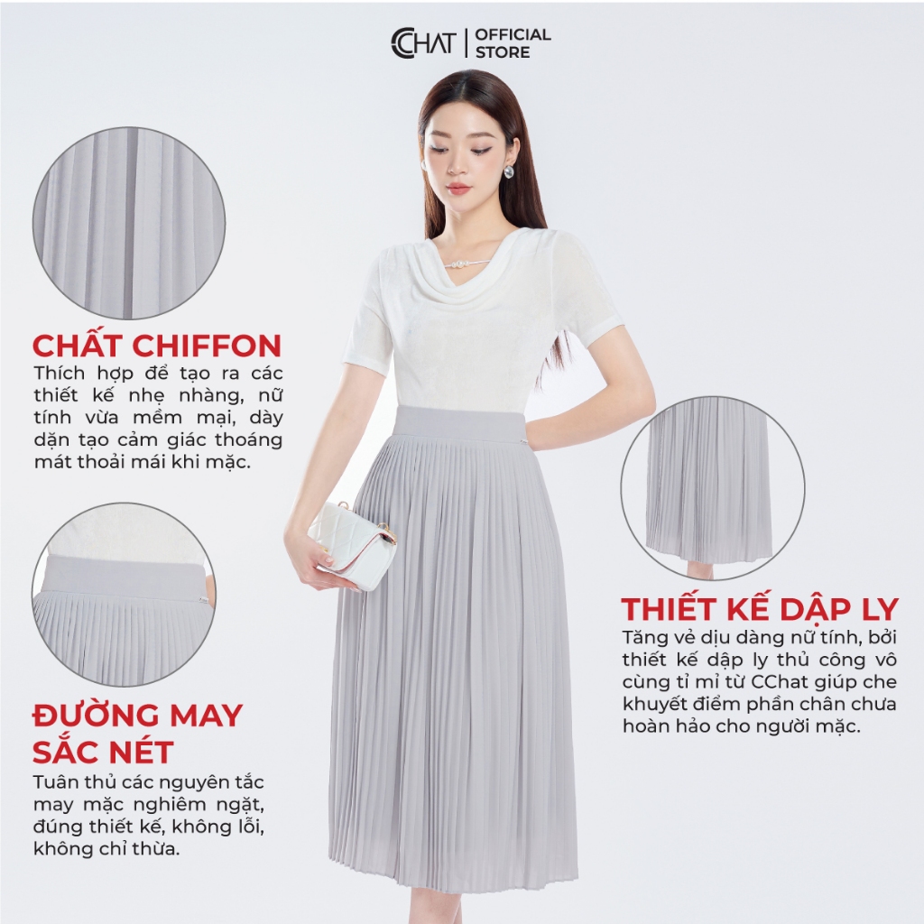 Chân Váy 𝐂𝐂𝐇𝐀𝐓 Dập Ly Dáng Suông A Dài Chất Chiffon Cao Cấp Bay Bổng 53CDH2007LB