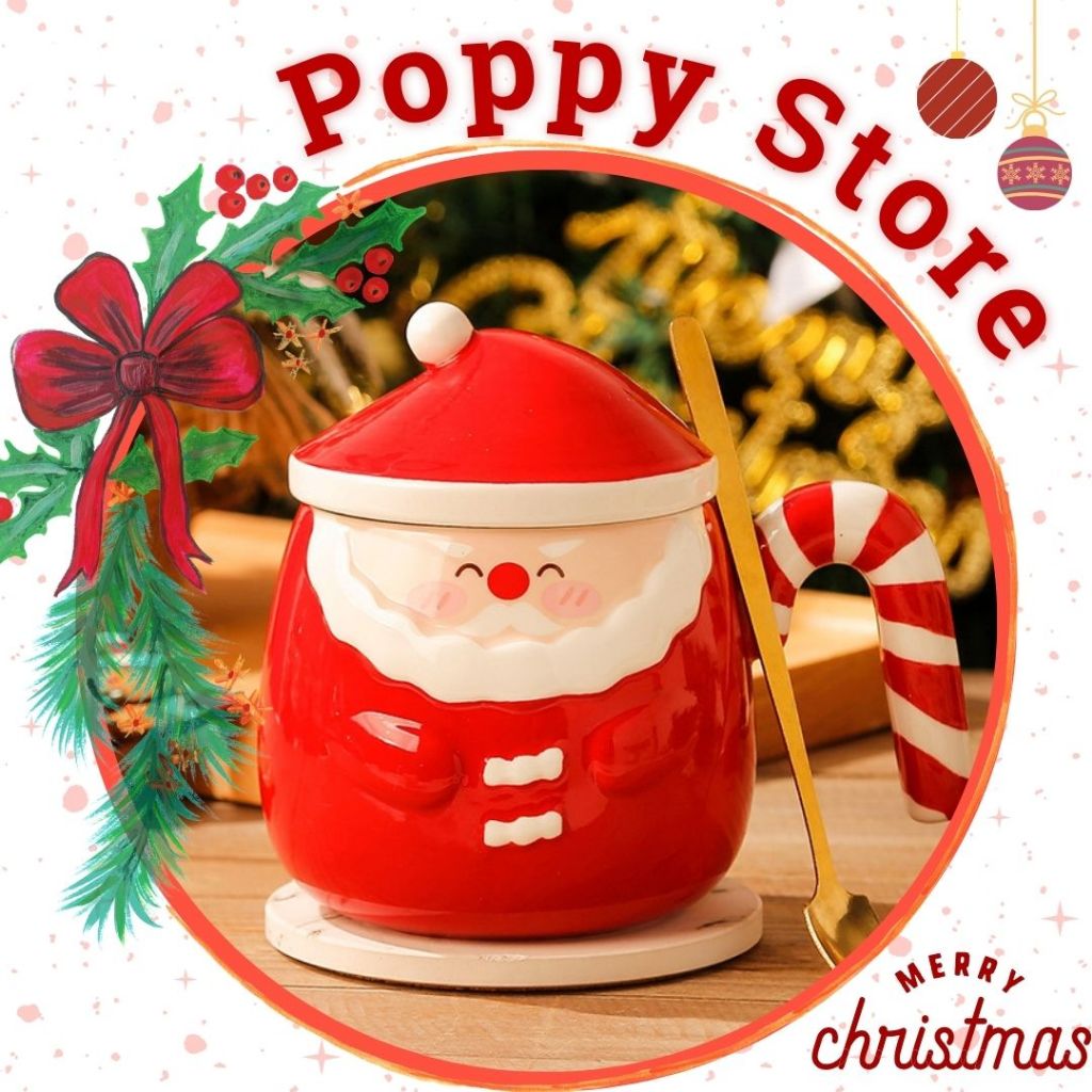 Ly sứ, ly hình ông già noel, ly uống nước, ly sành, cốc, quà tặng giáng sinh - POPPY STORE