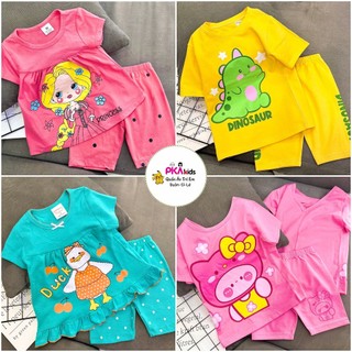 Bộ bánh bèo tay nhún quần lửng thun cotton phối thun lạnh siêu cute cho bé gái - Bộ quần áo bé gái - FREESHIP