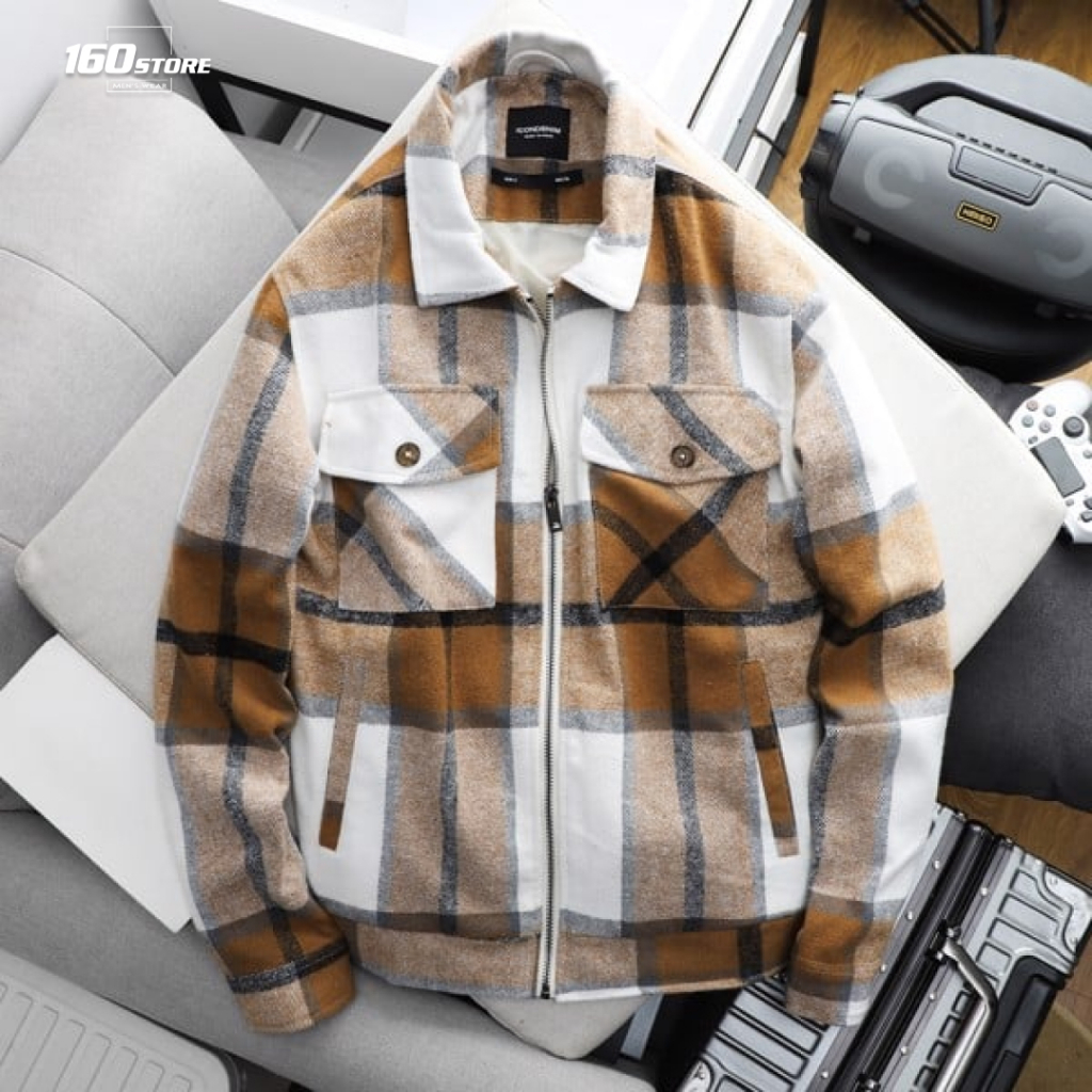Áo Khoác ICDN Flannel Caro Nâu kiểu dàn Vintage - AKID0056