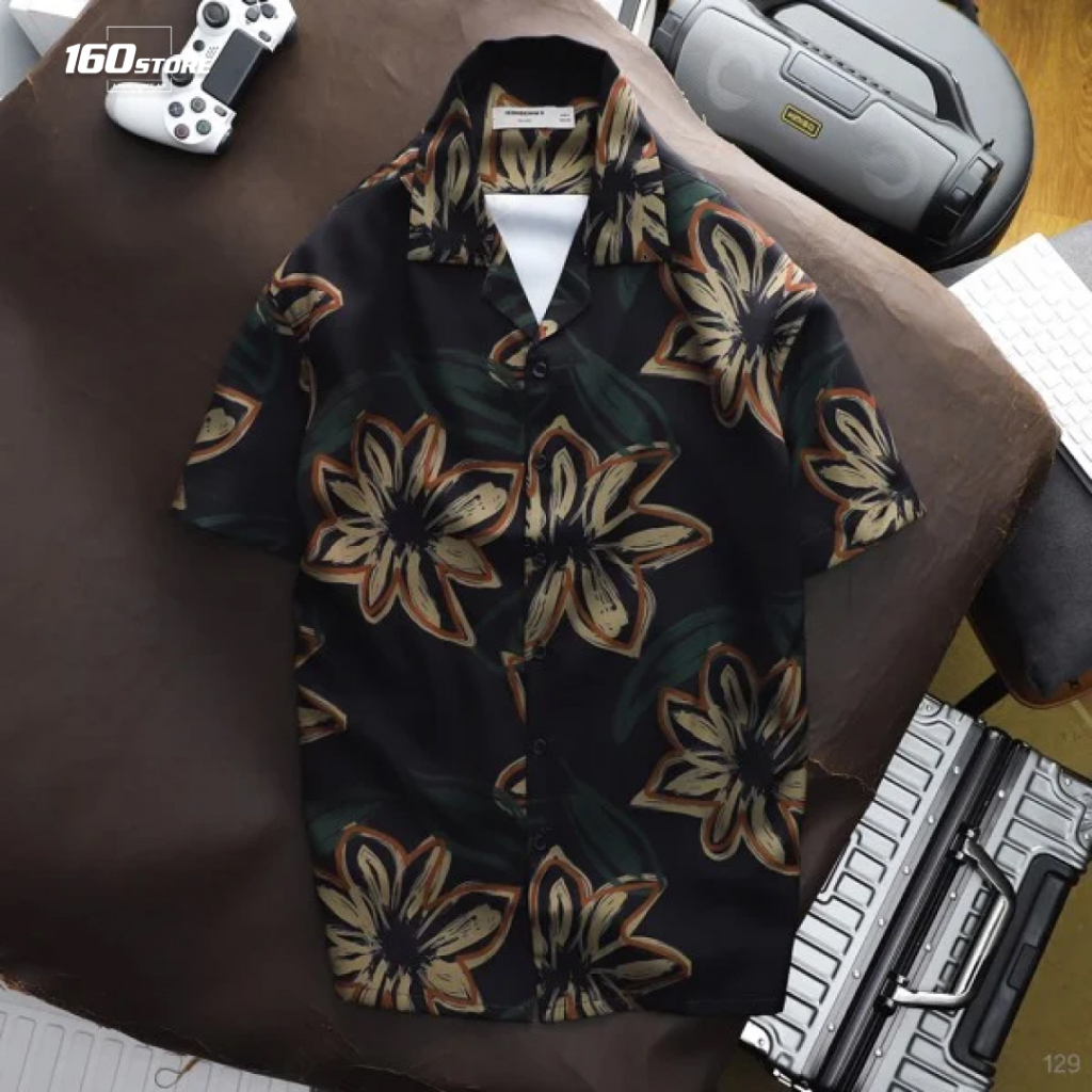 Áo sơ mi nam tay ngắn ICDN Floral Brush 2 Pattern Cuban-Shirts chất Cotton chéo dày dặn mịn mát - SMID0129