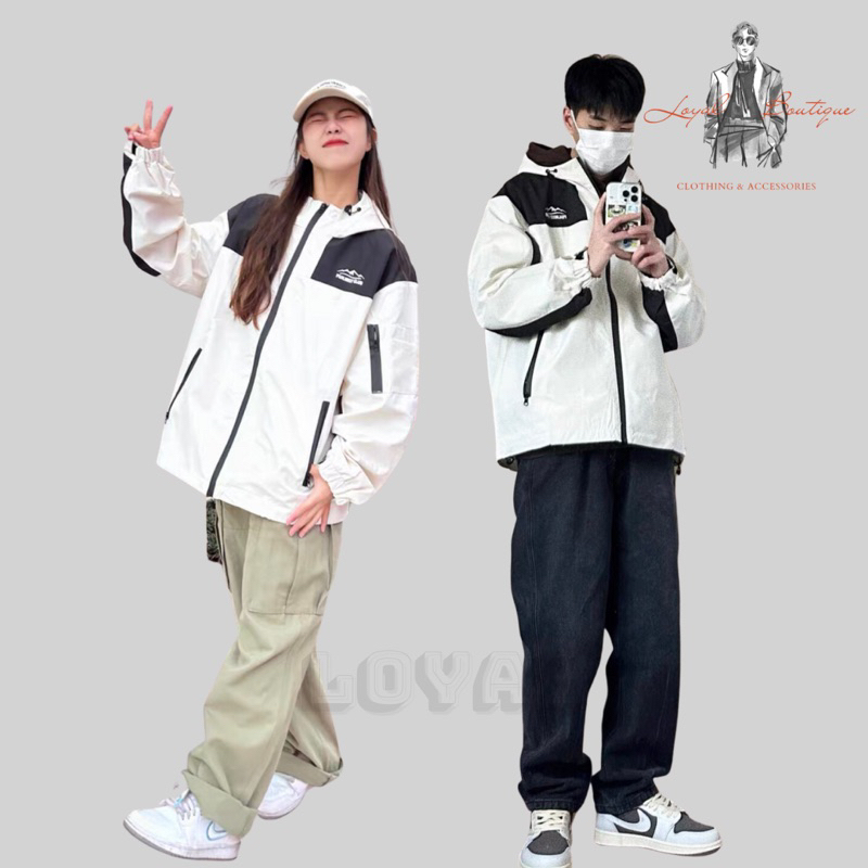 Áo khoác dù 2 lớp DOLARO, áo gió nam nữ form rộng phối màu kèm nón rộng rãi