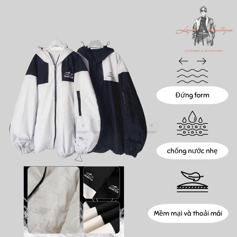 Áo khoác dù 2 lớp DOLARO, áo gió nam nữ form rộng phối màu kèm nón rộng rãi