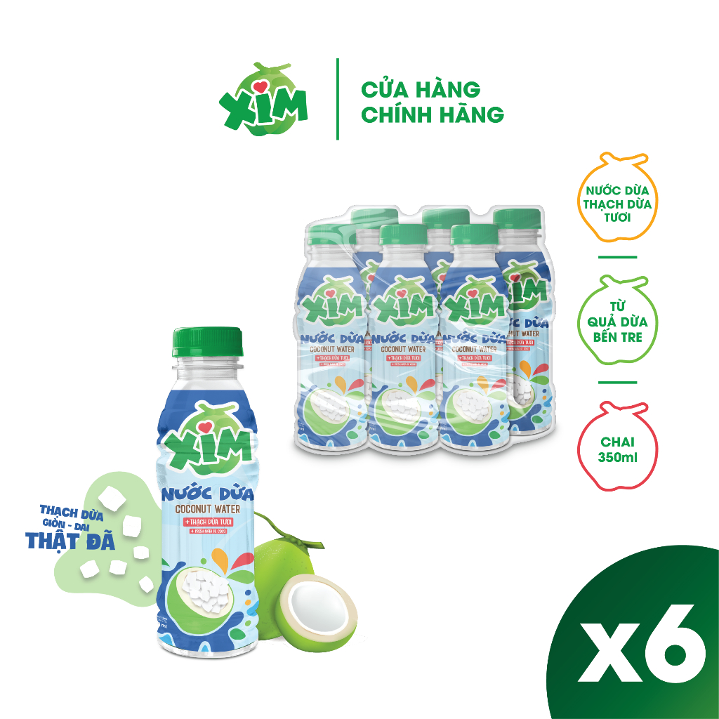 Combo 6 Chai Nước dừa Xim thạch dừa tươi chai PET 350ml