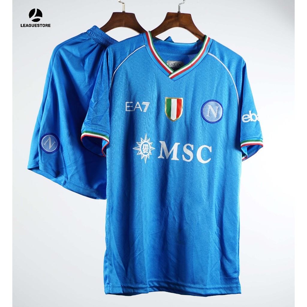 Bộ đá bóng Napoli Leaguestore - quần áo thể thao nam sân nhà 23-24 màu xanh form âu vải thái dệt mịn