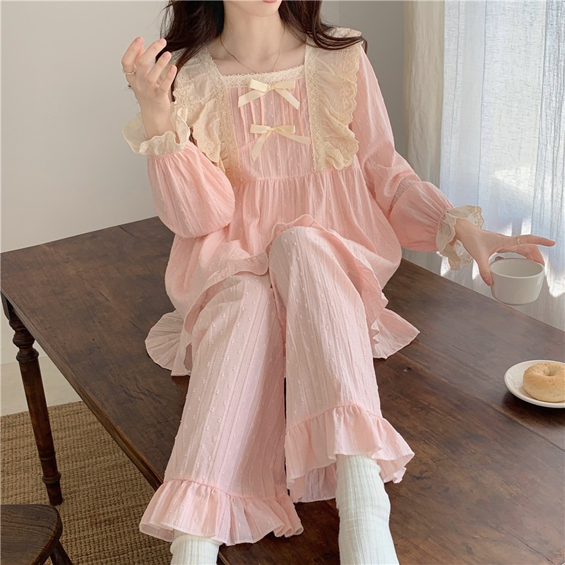 BỘ ĐỒ NGỦ MẶC NHÀ DÀI TAY BÈO REN TIỂU THƯ ĐŨI THÔ HOT 2023