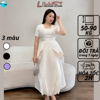 Váy đầm bigsize nữ dự tiệc đi chơi kiểu 2 dây kèm áo khoác vải tafta cao cấp LUCY big size 50 - 90 kg