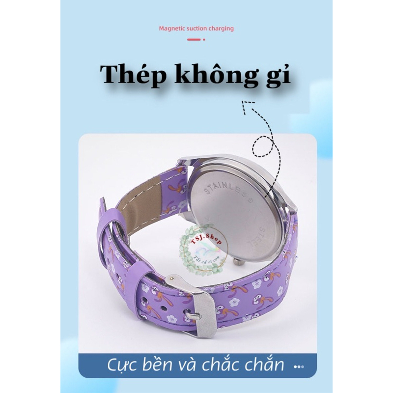 Đồng hồ cho bé hoạ tiết hoạt hình dễ thương, đồng hồ trẻ em đeo tay dạng hộp quà tặng